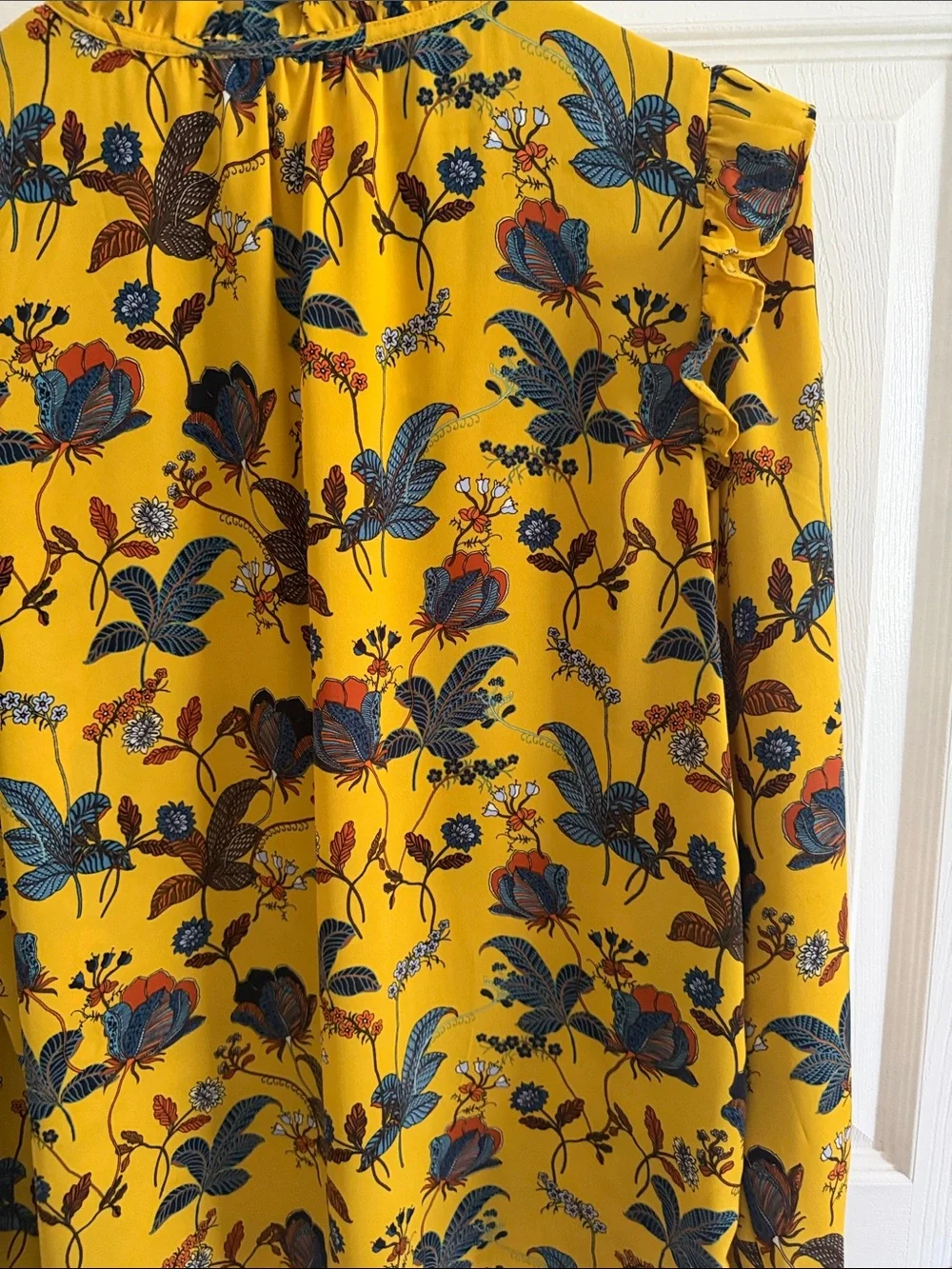 LOFT Yellow Floral Ruffled Long-Sleeve Blouse - Picture 9 of 11